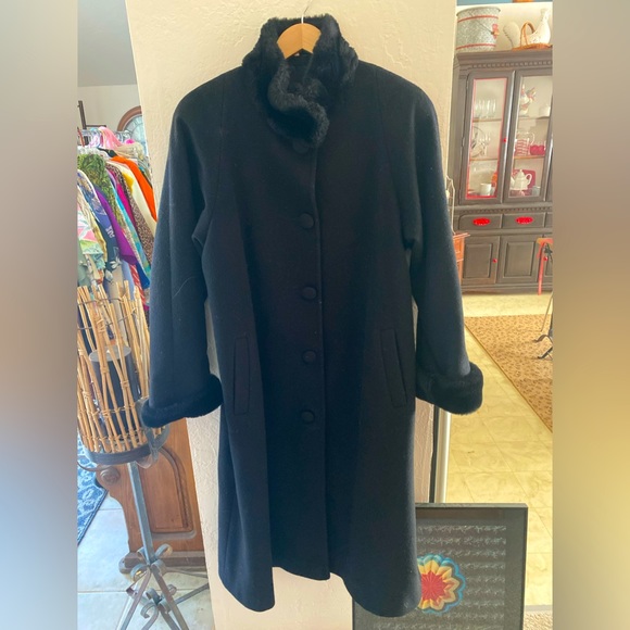 Albert Nipon Jackets & Blazers - Vintage Albert Nipon Studio Wool & REAL Fur Coat COLOR-black | SIZE 10P